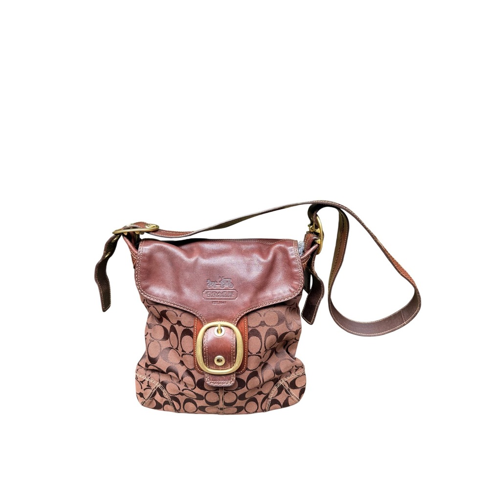 Coach Soho Buckle Flap Messenger Bag Brown Jacquard Leather Crossbody